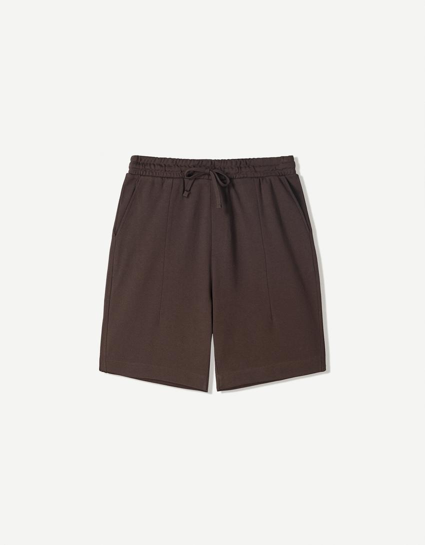 Relaxed fit Bermuda shorts-Brown-3