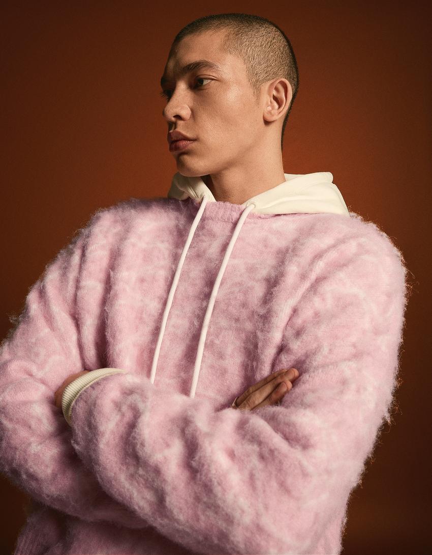 Round neck print jumper-Pink