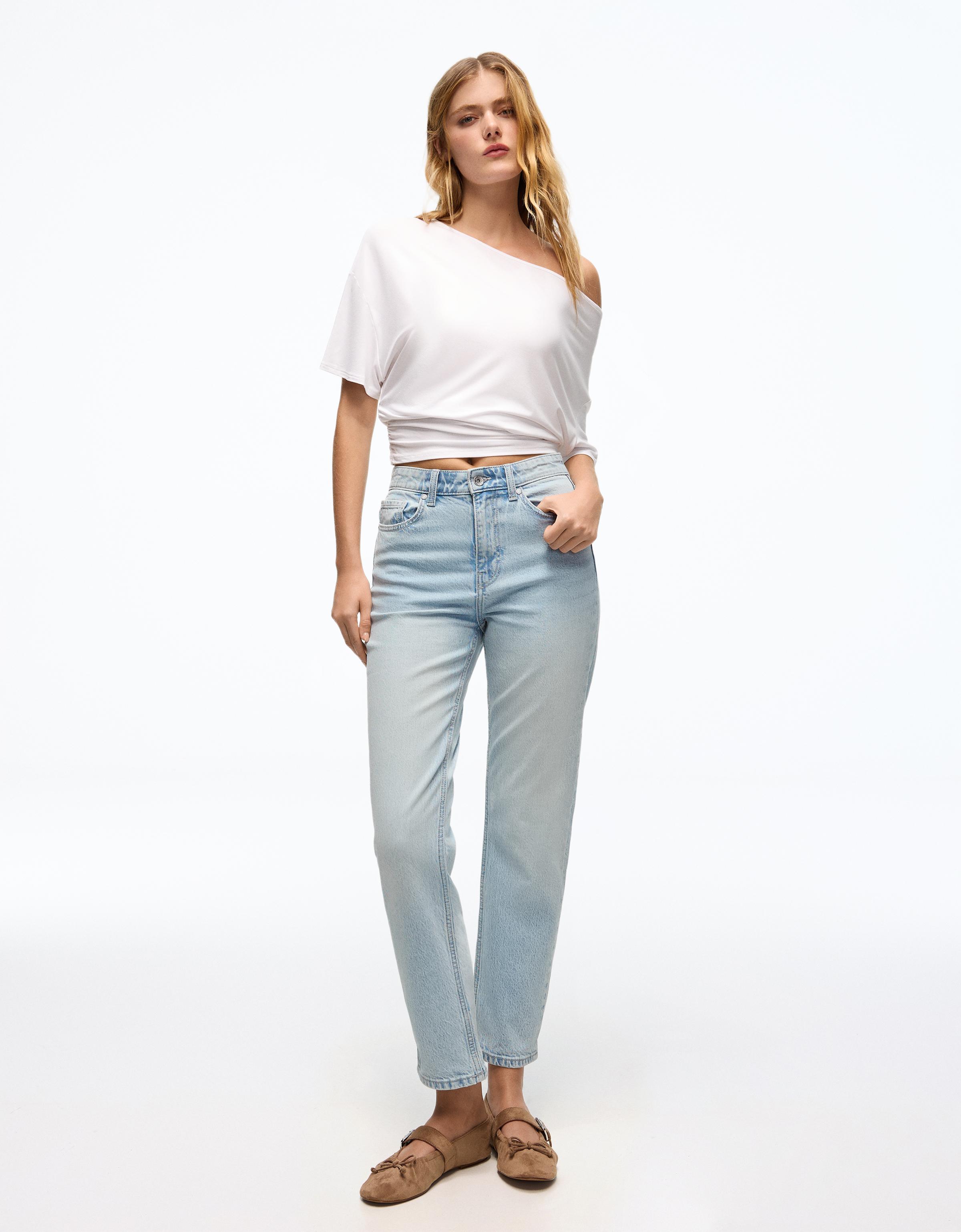 Bershka Jeans Mom Mujer Azul Claro