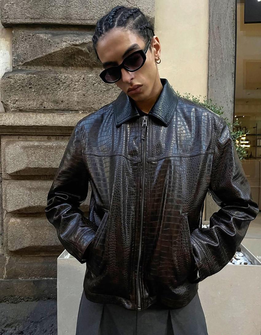 Kunstlederjacke-Braun