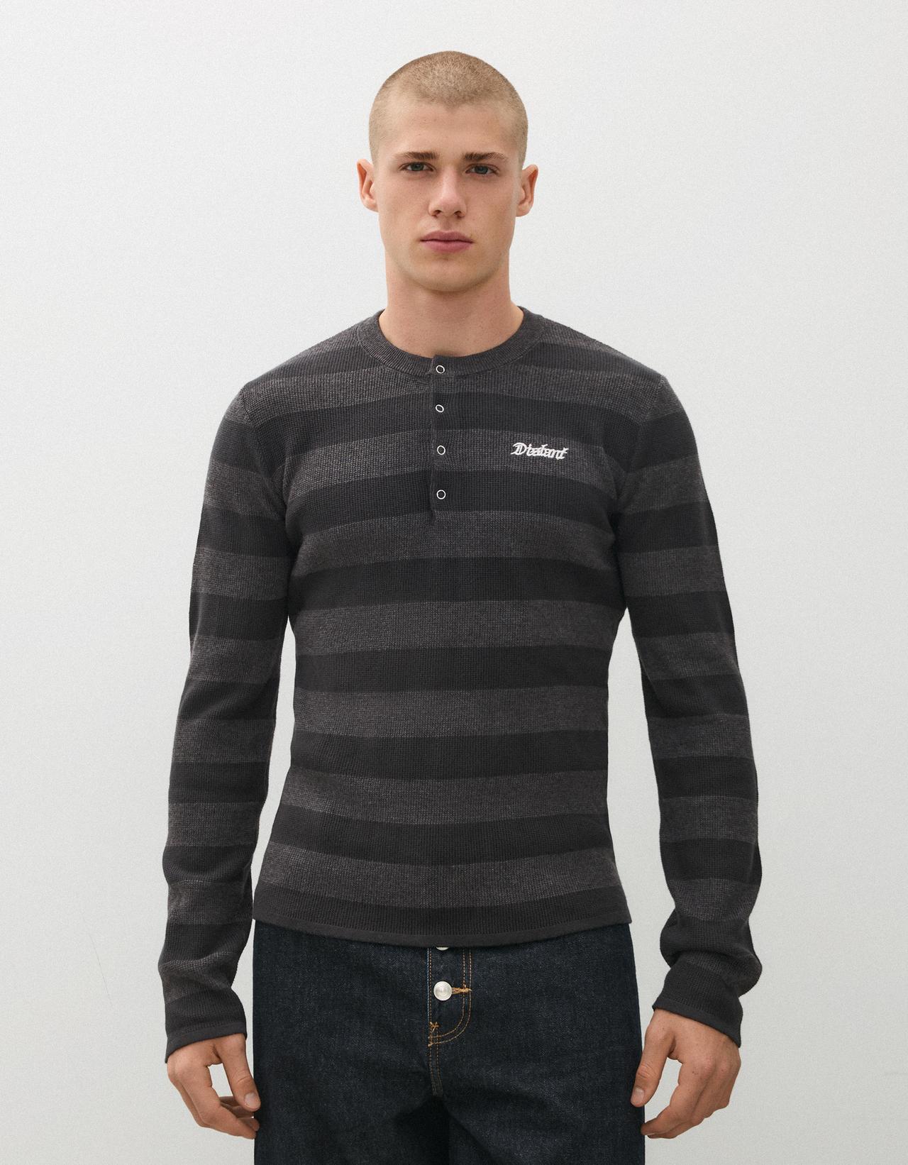 Waffle-knit henley jumper — Dark grey