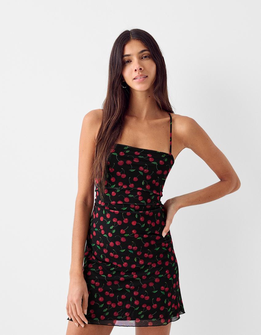 Cherry tulle mini dress-Black