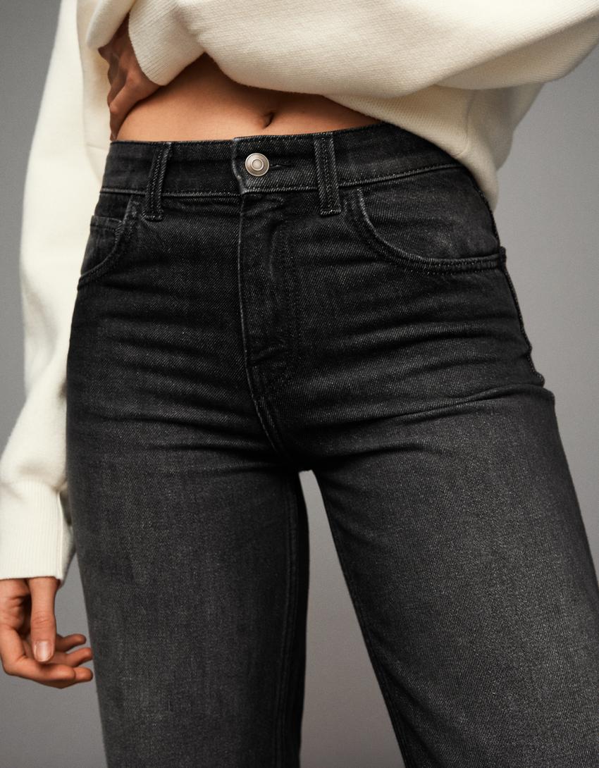Jeans perna larga straight fit-Preto