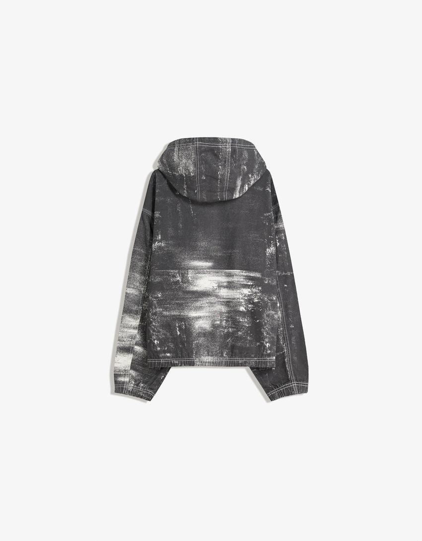 Printed denim jacket-Black