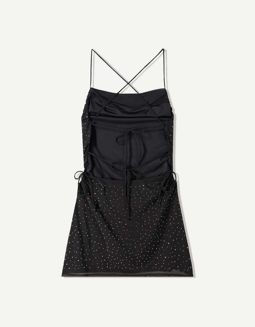 Vestido mini tirantes strass-Negro-5