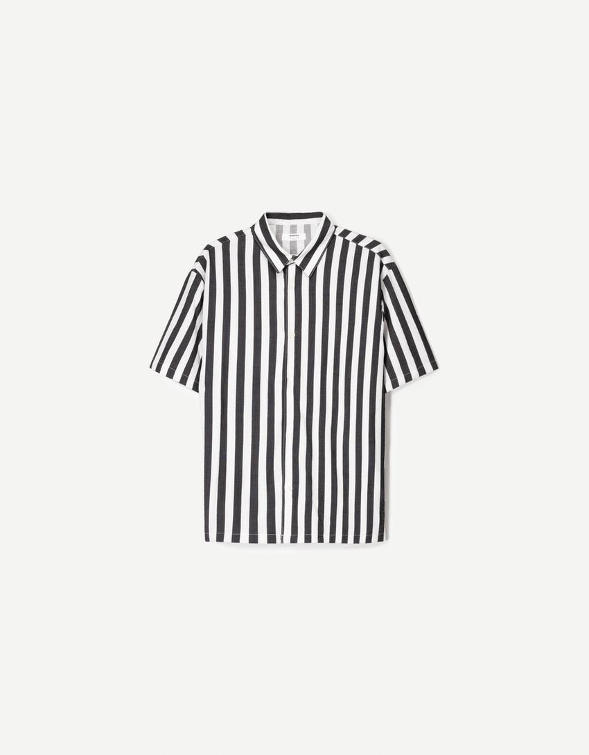Chemise manches courtes relaxed fit-Blanc / Noir