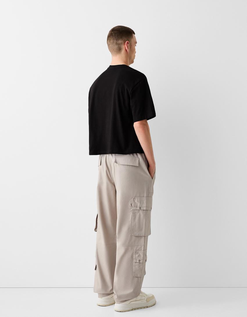 Calças wide fit multicargo-Areia-2
