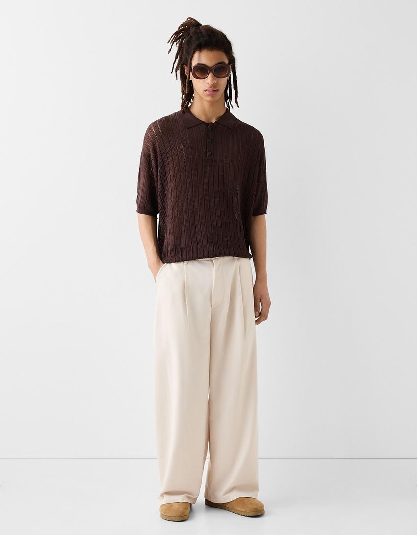 Pantalon wide pinces-Écru-4