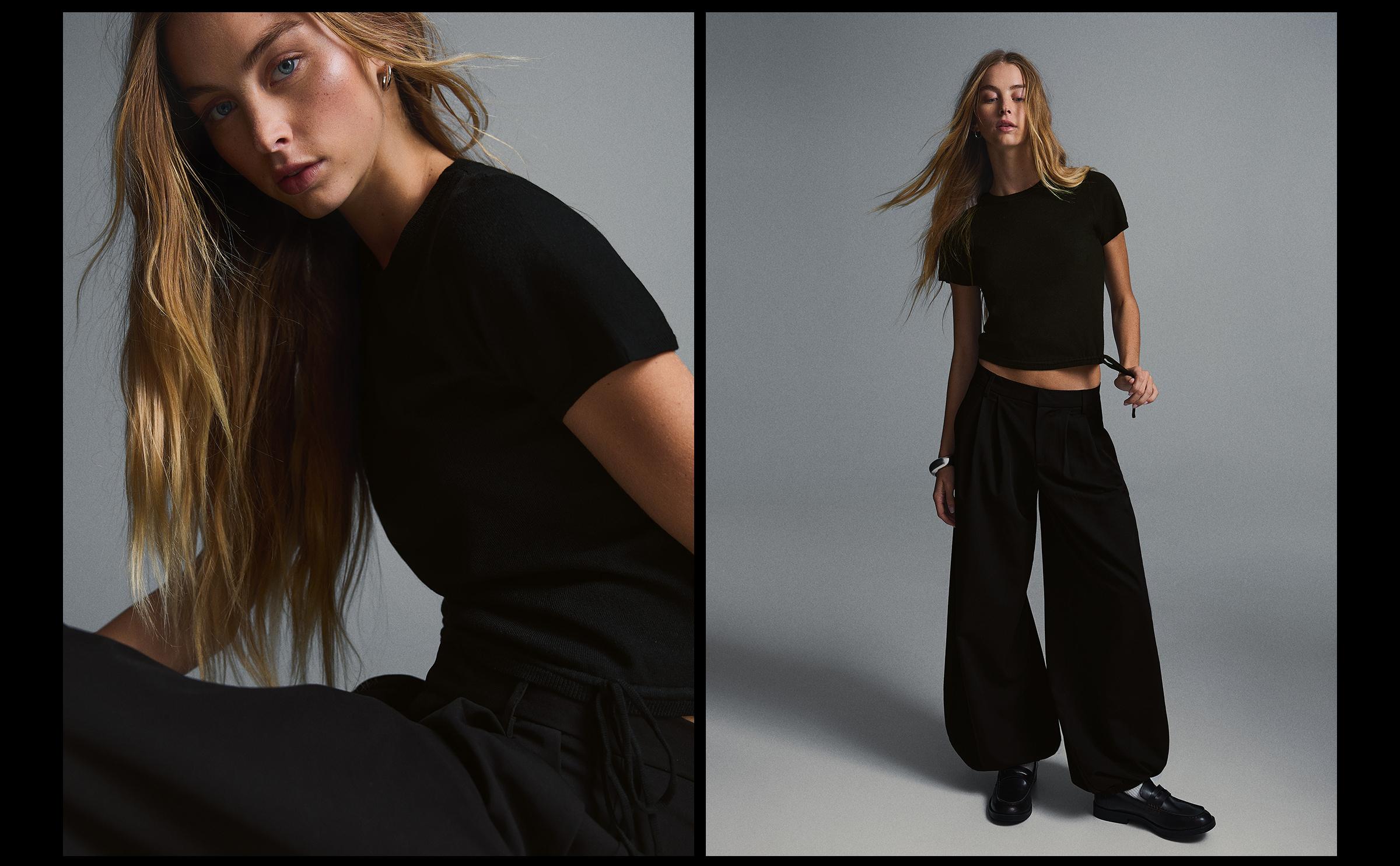 Short-sleeved round neck knit jumper — Black