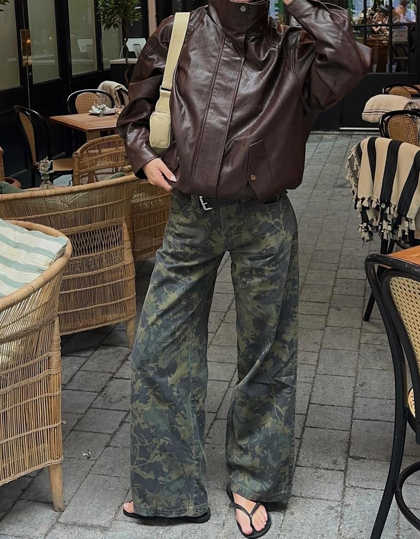 Rechte broek met print-Kaki-1