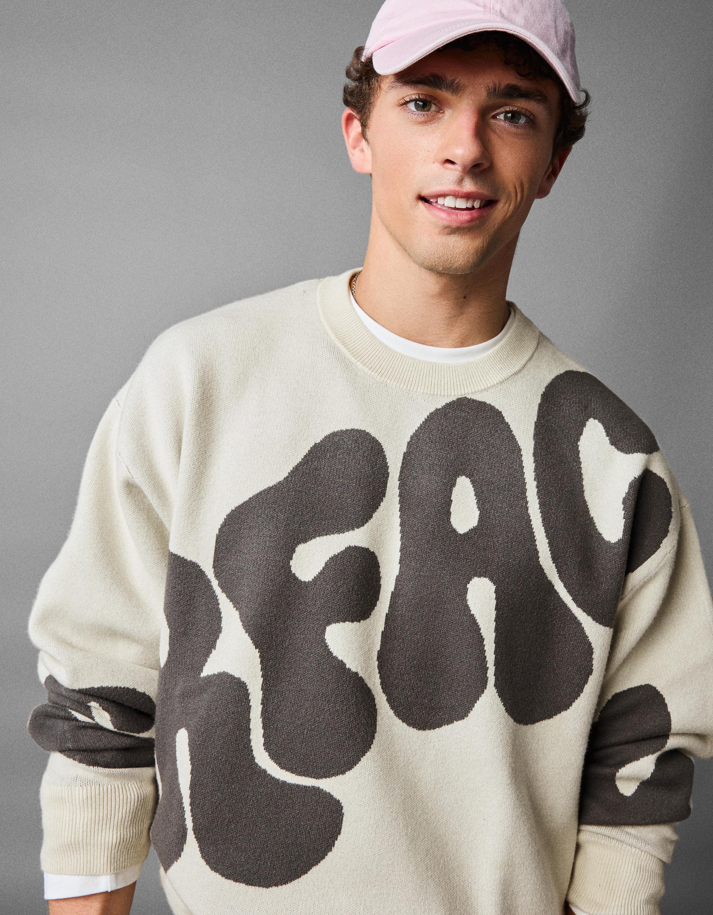 Printed round neck jumper — Grey