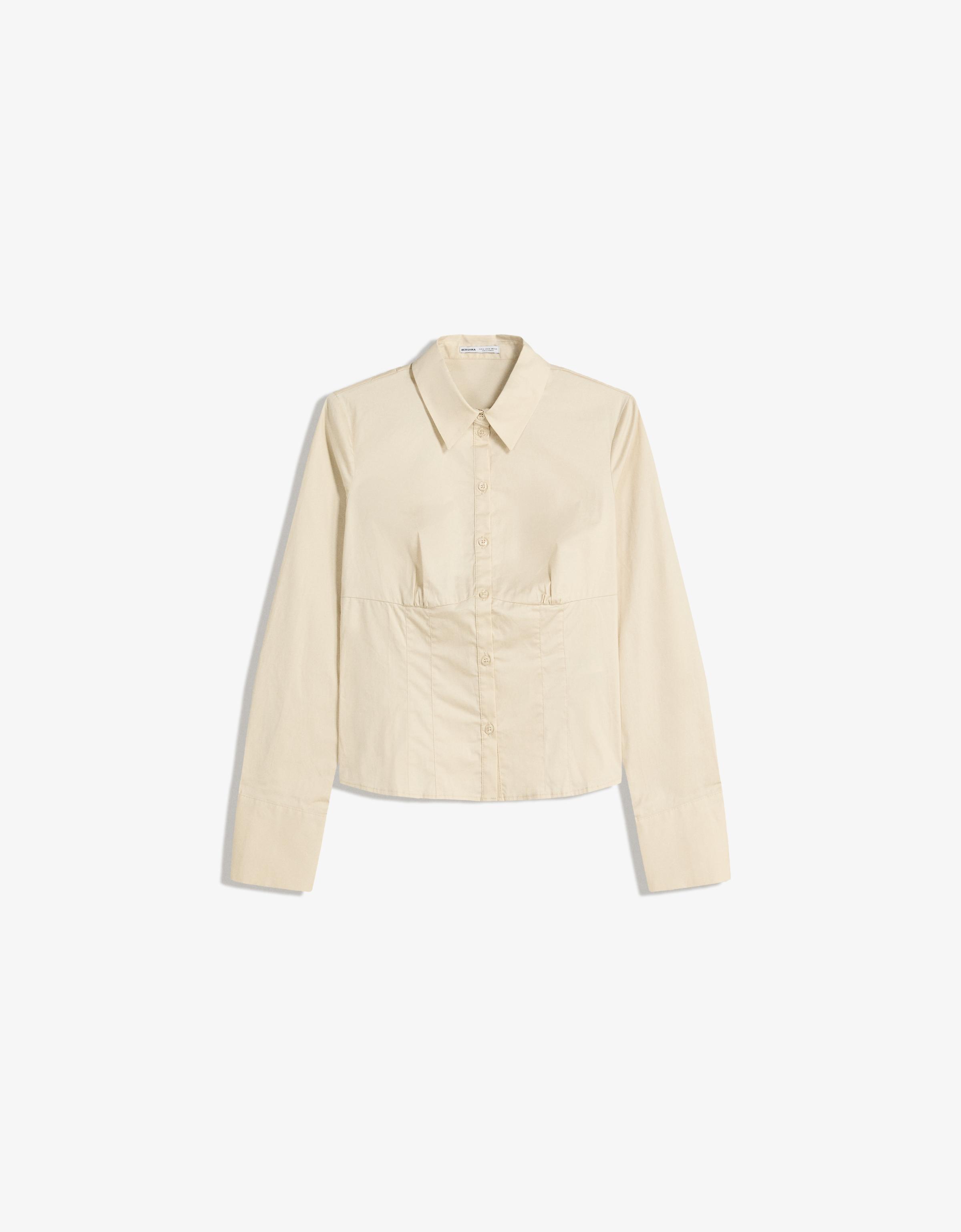 Bershka Figurbetontes Hemd Mit Abnähern Damen Xs Sandfarbe
