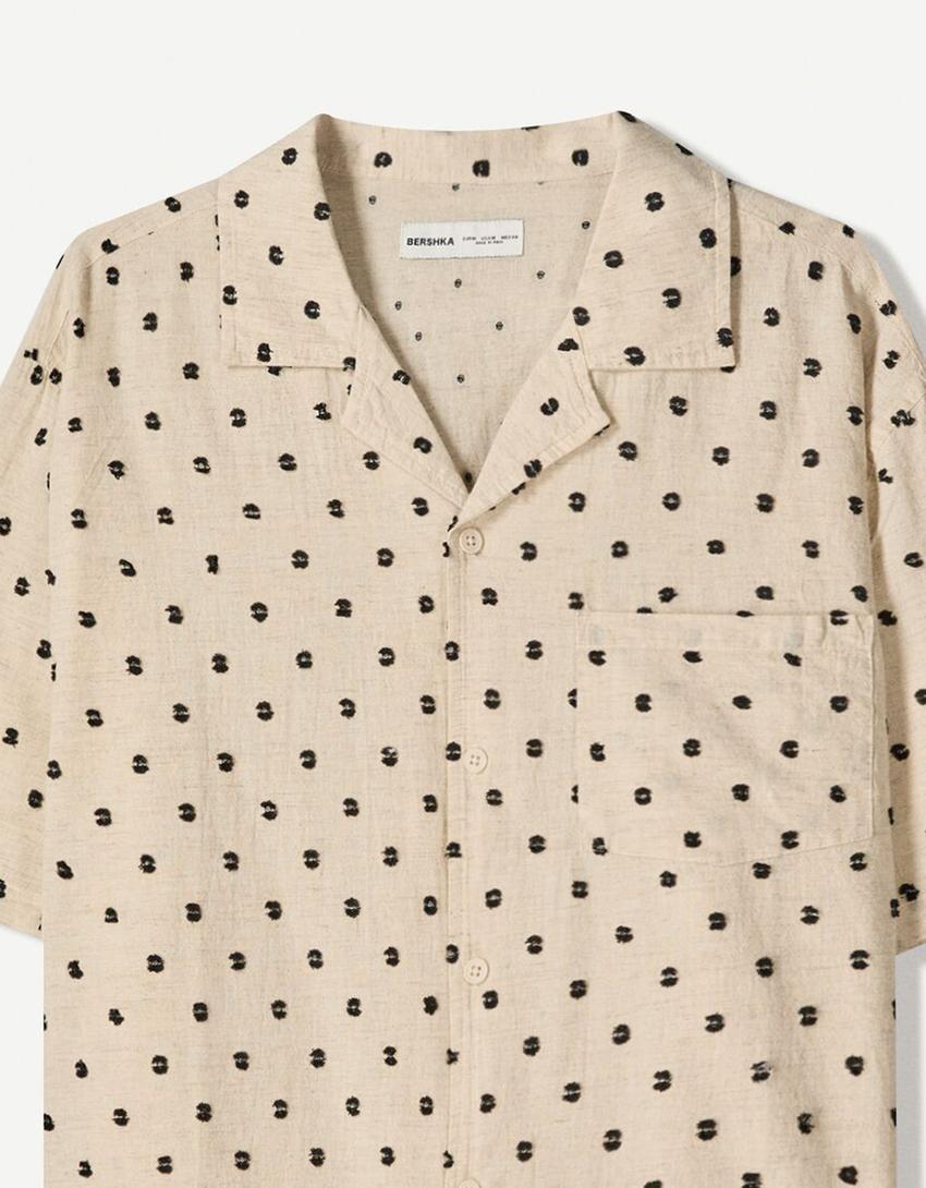 Embroidered short sleeve shirt-Cream-2