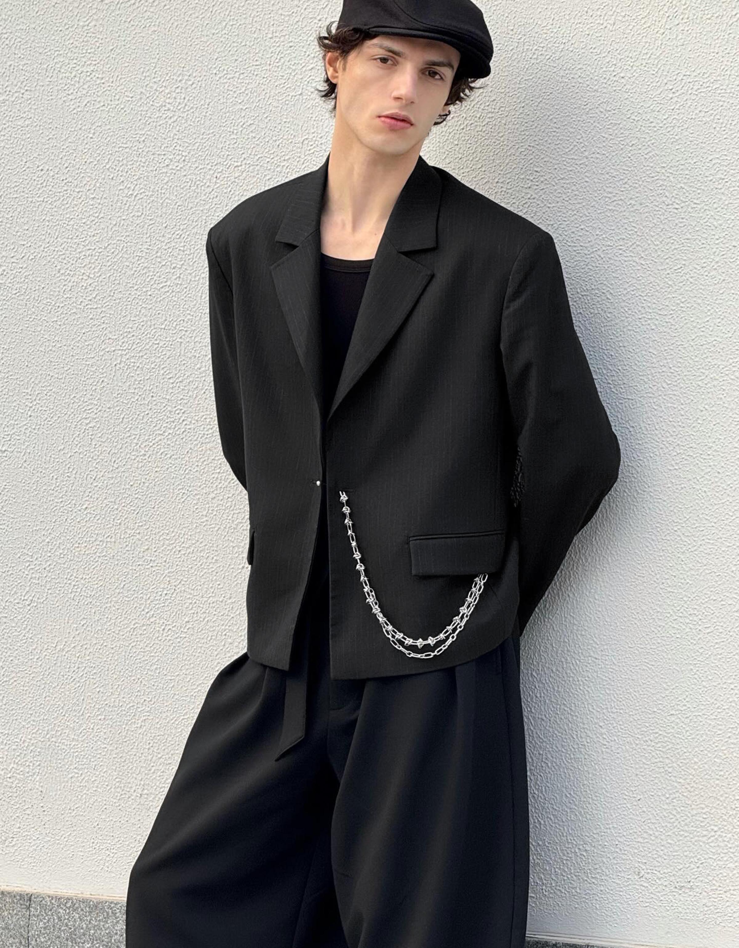 Bershka Blazer Tailored Mit Kette Herren S Schwarz