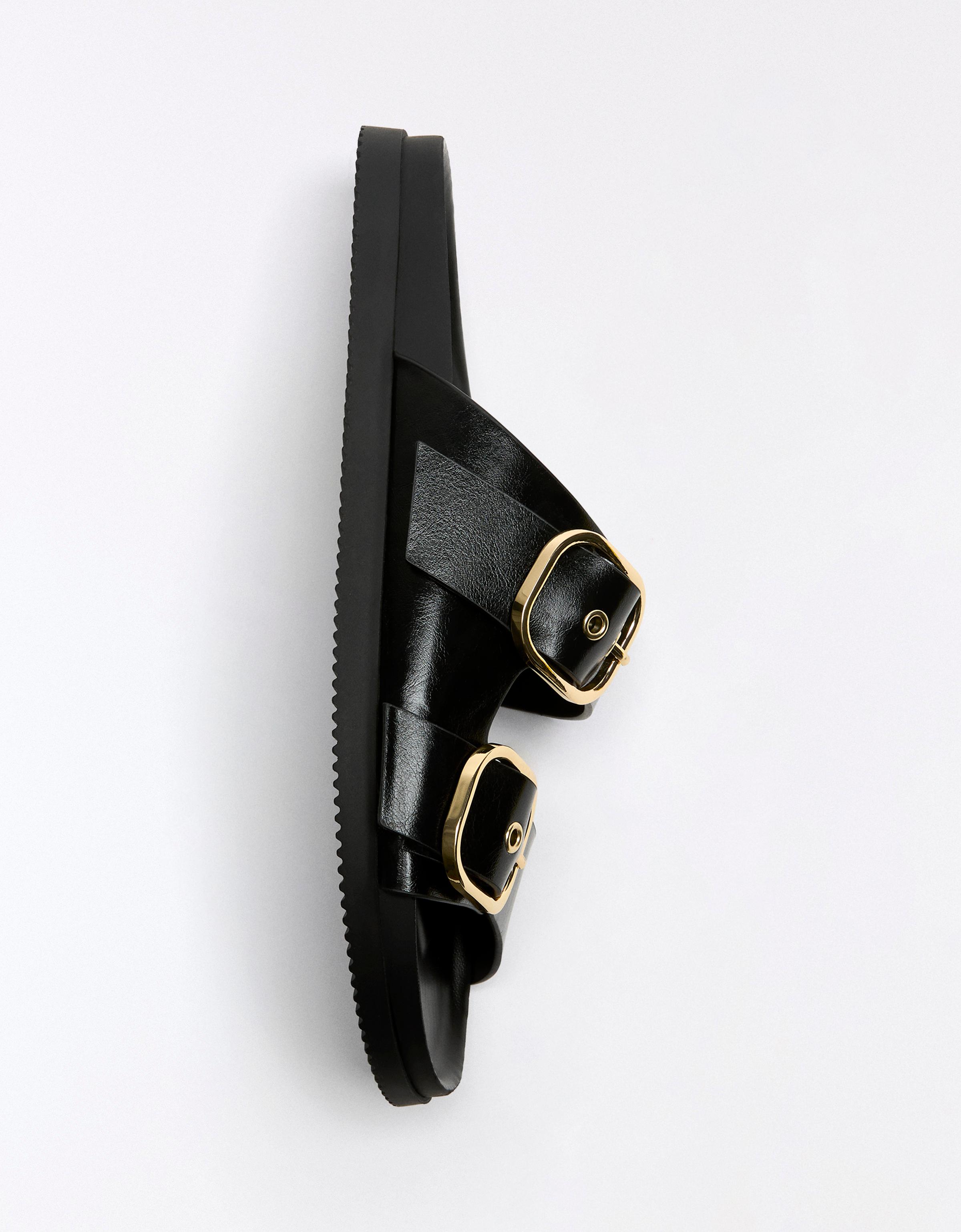 Buckled flat slider sandals