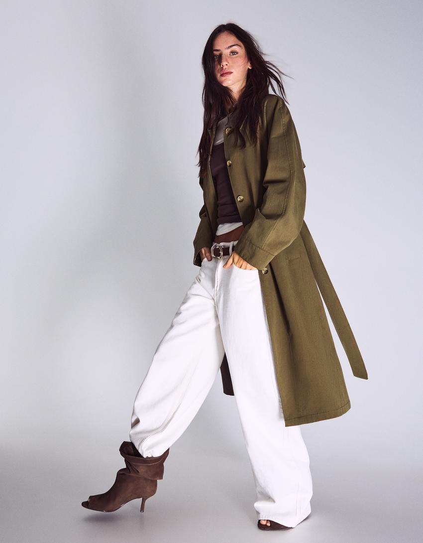 Langer Trenchcoat-Khaki