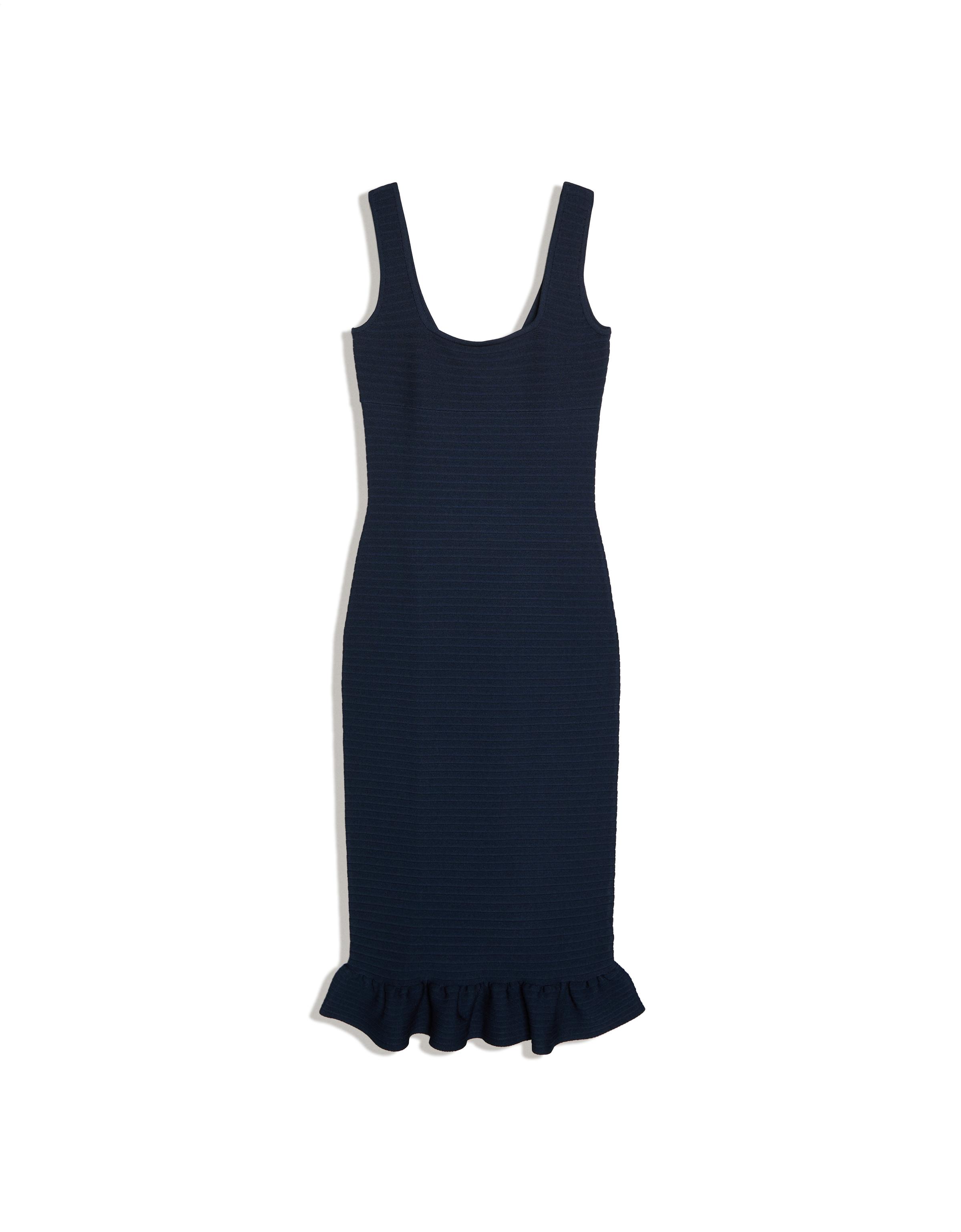 Midi knit dress with frill — Navy