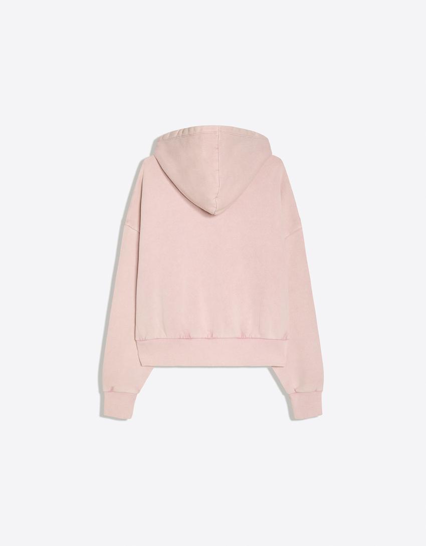 Felpa cappuccio zip effetto lavato-Rosa