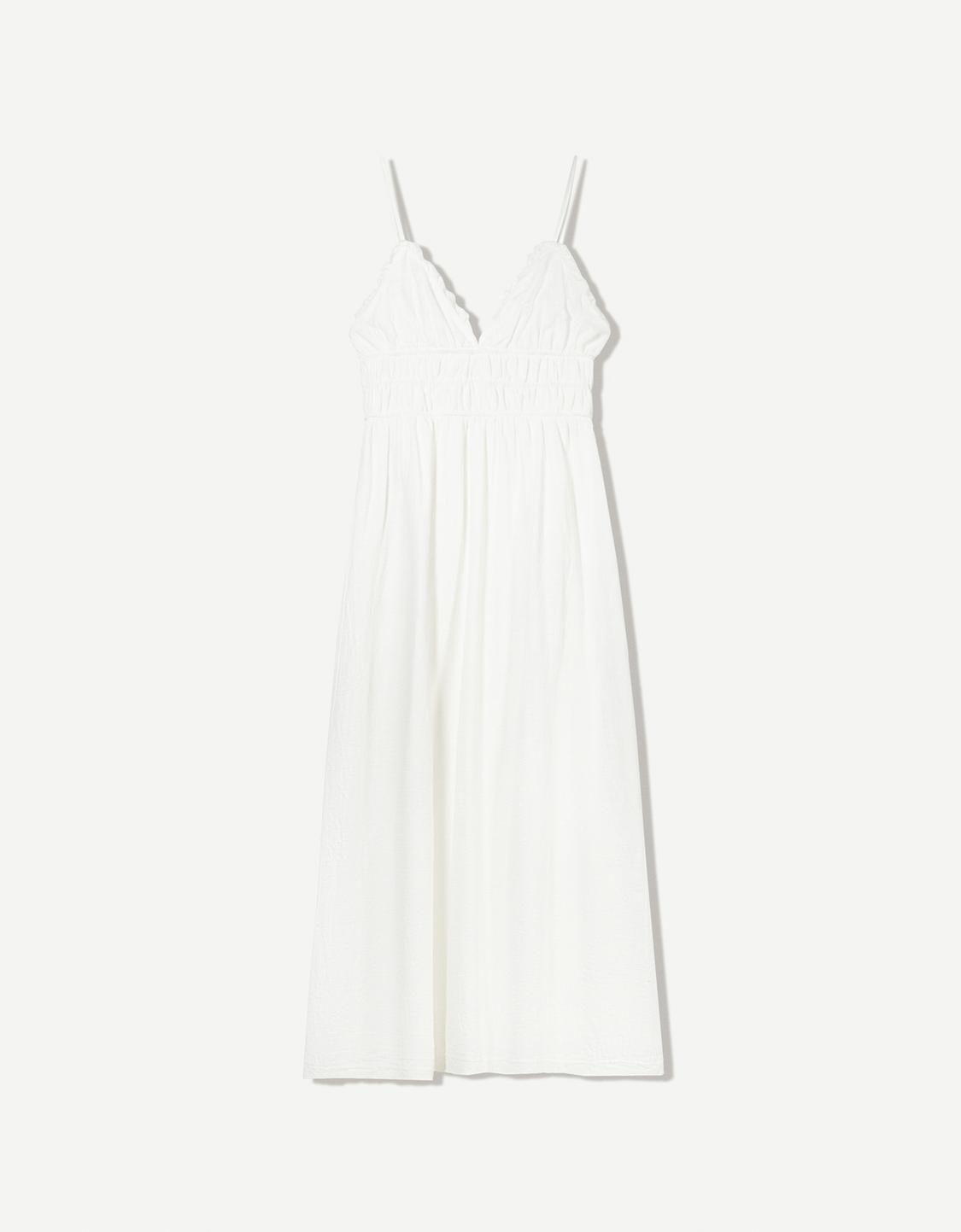 Rustic midi dress with ruffles
