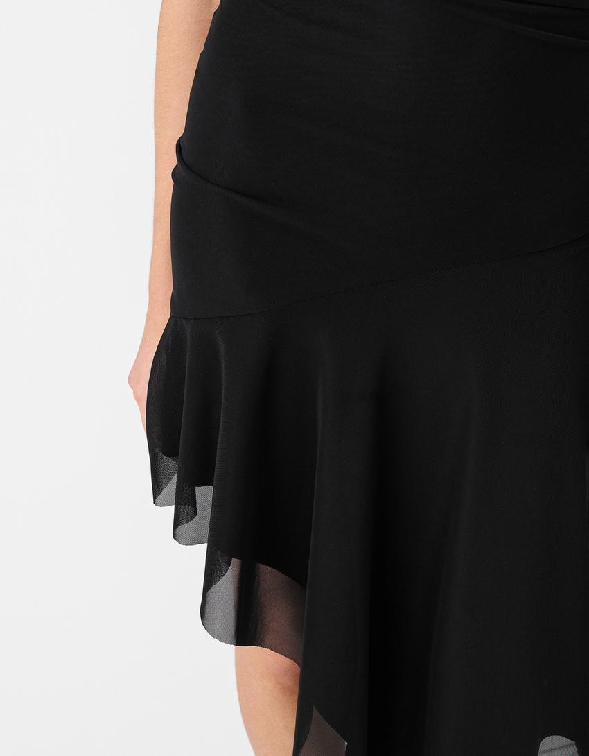 Sleeveless asymmetric tulle midi dress-Black-5