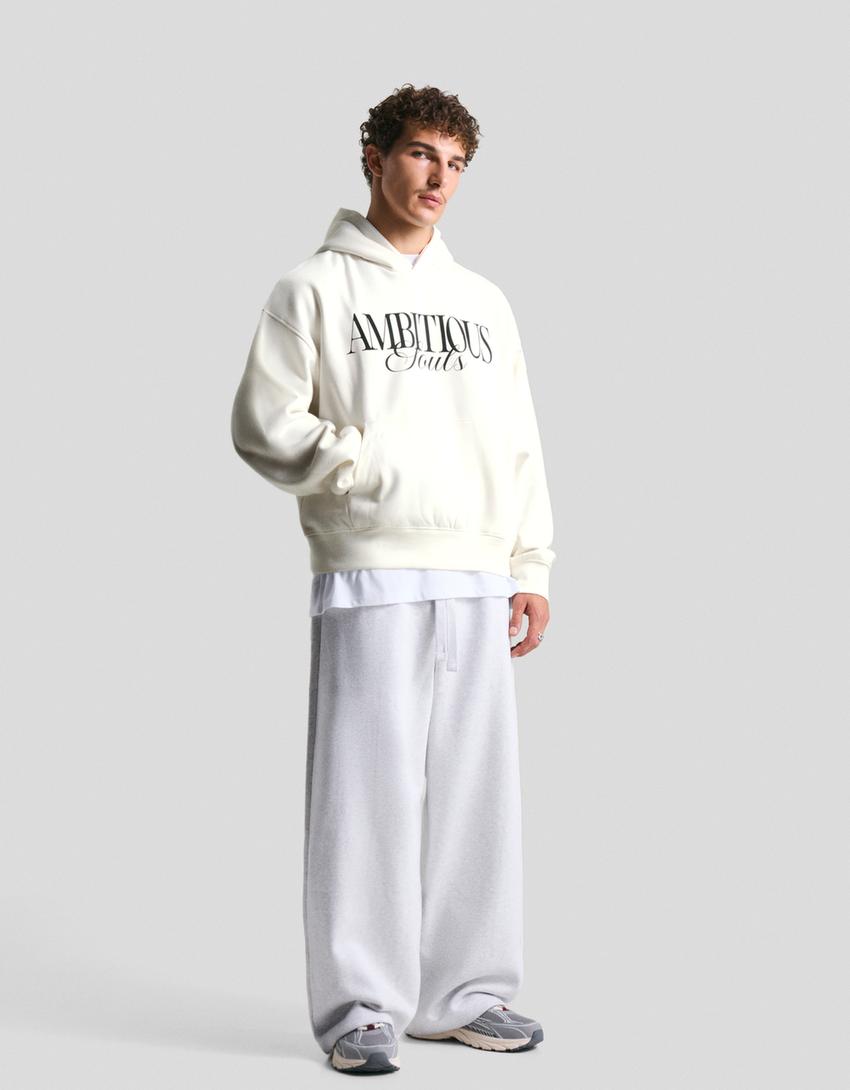 Sweat capuche imprimé-Blanc cassé