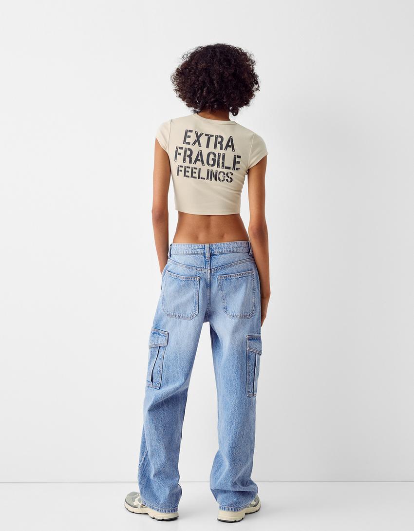 بنطال جينز كارغو بقصّة مستقيمة-أزرق فاتح-2