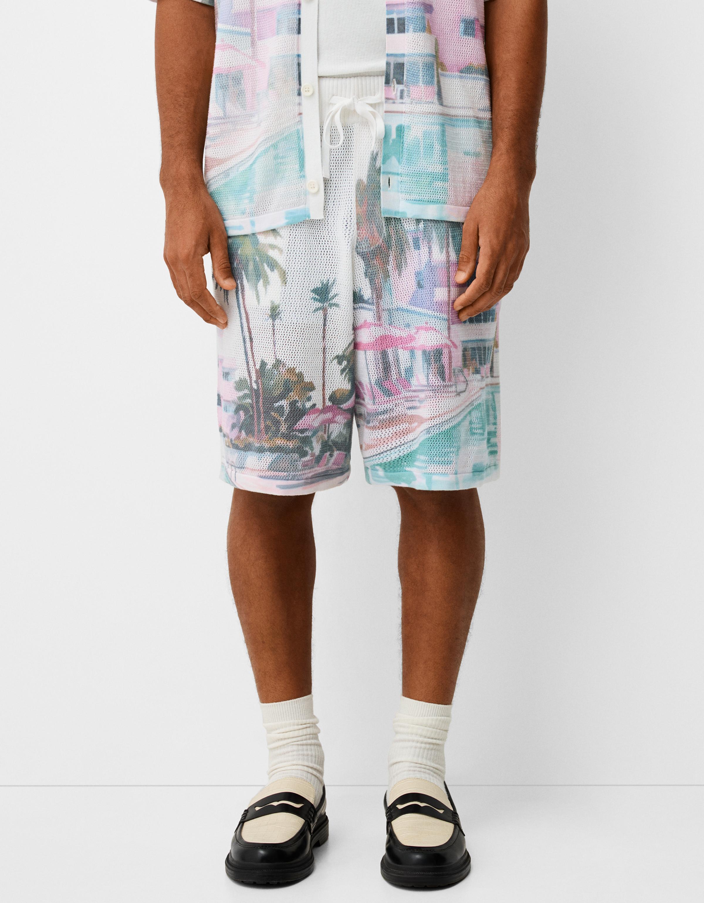 Bershka Bermudas Bershka X Paradiso Mit Print Herren L Grbrochenes Weiss