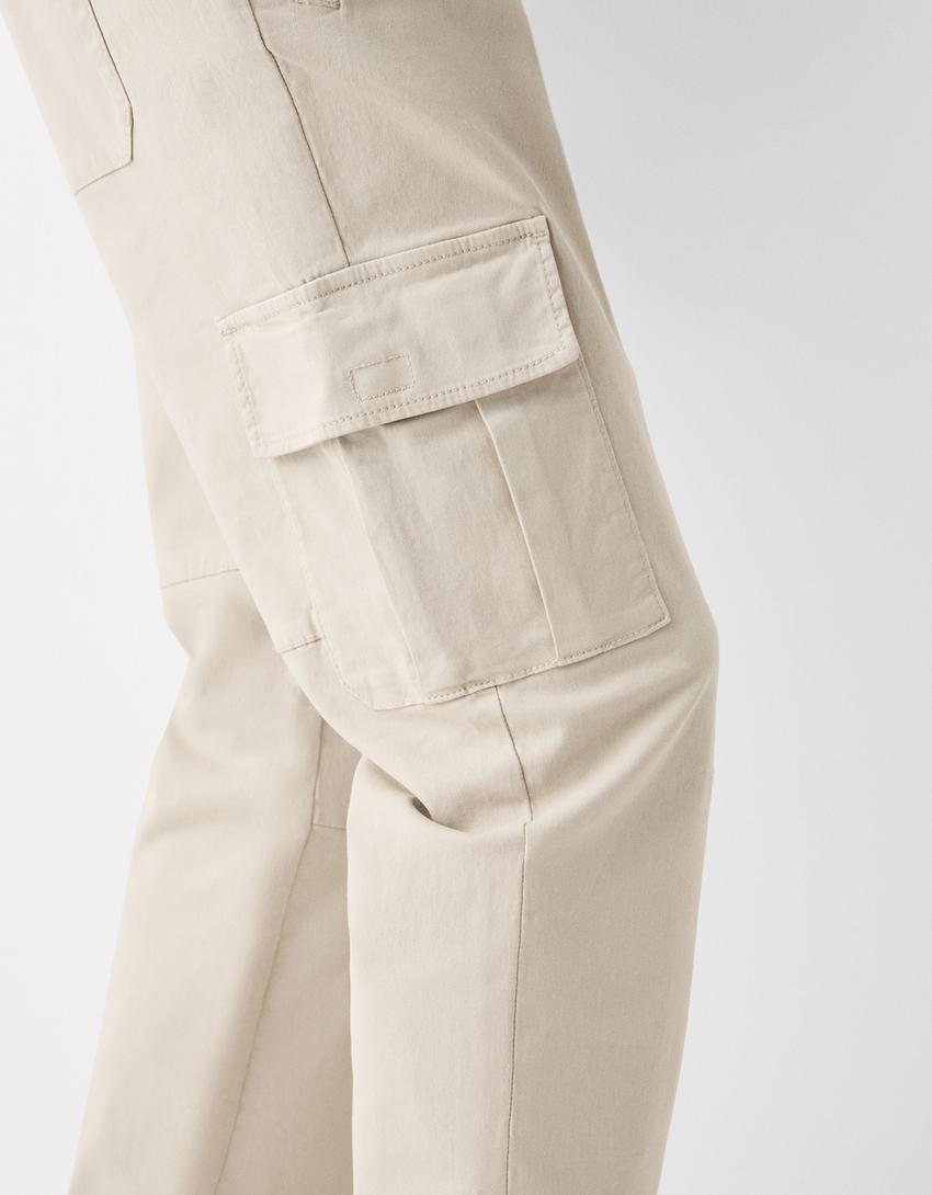Cotton blend cargo joggers-Sand-5
