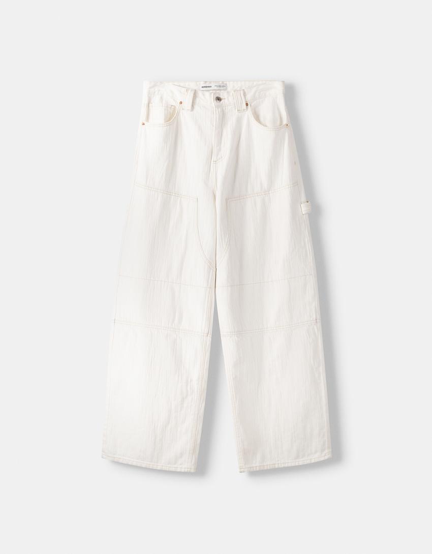 بنطال جينز نجار واسع للغاية-كريمي-5