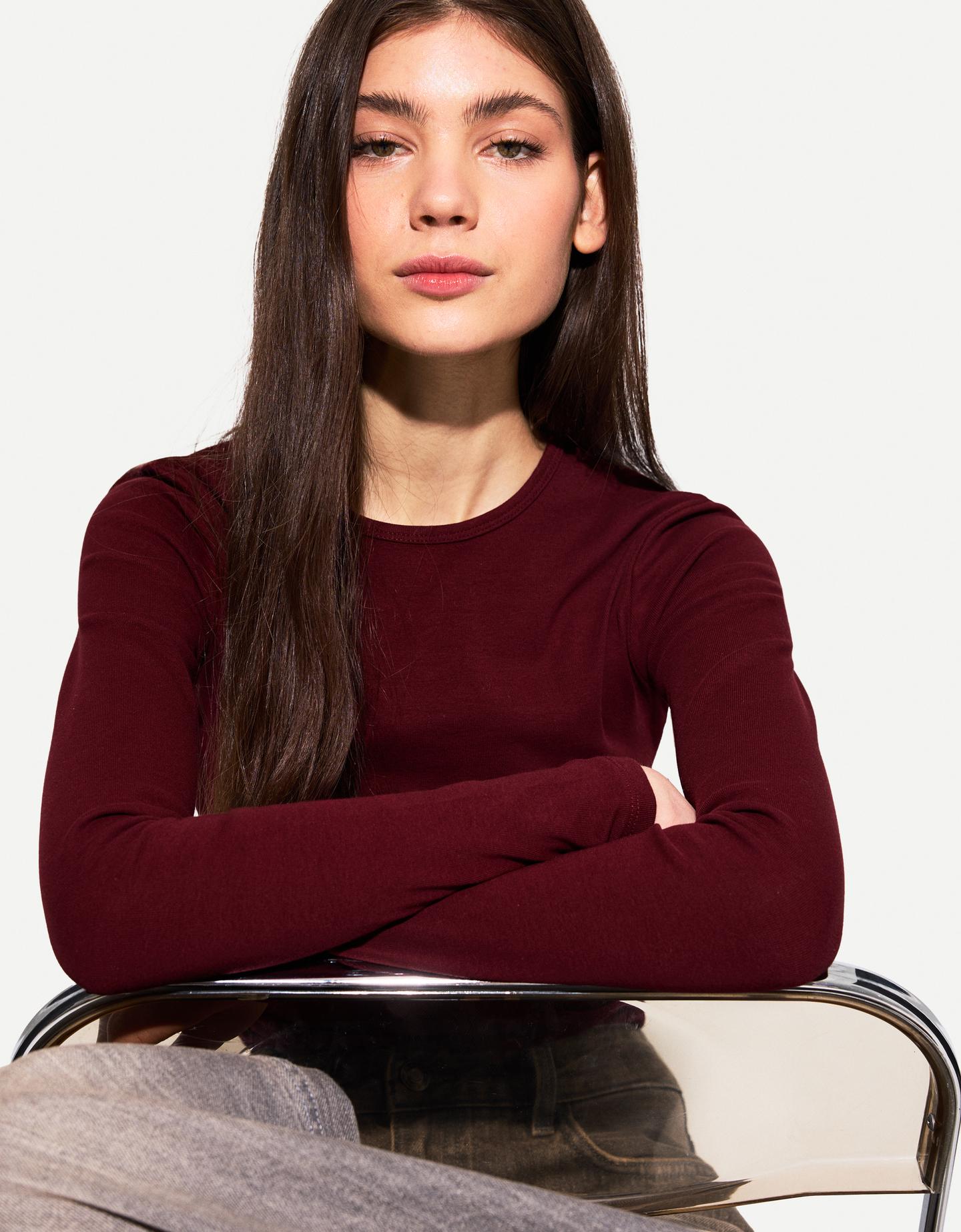 Bershka Langarmshirt Damen S Bordeaux günstig online kaufen