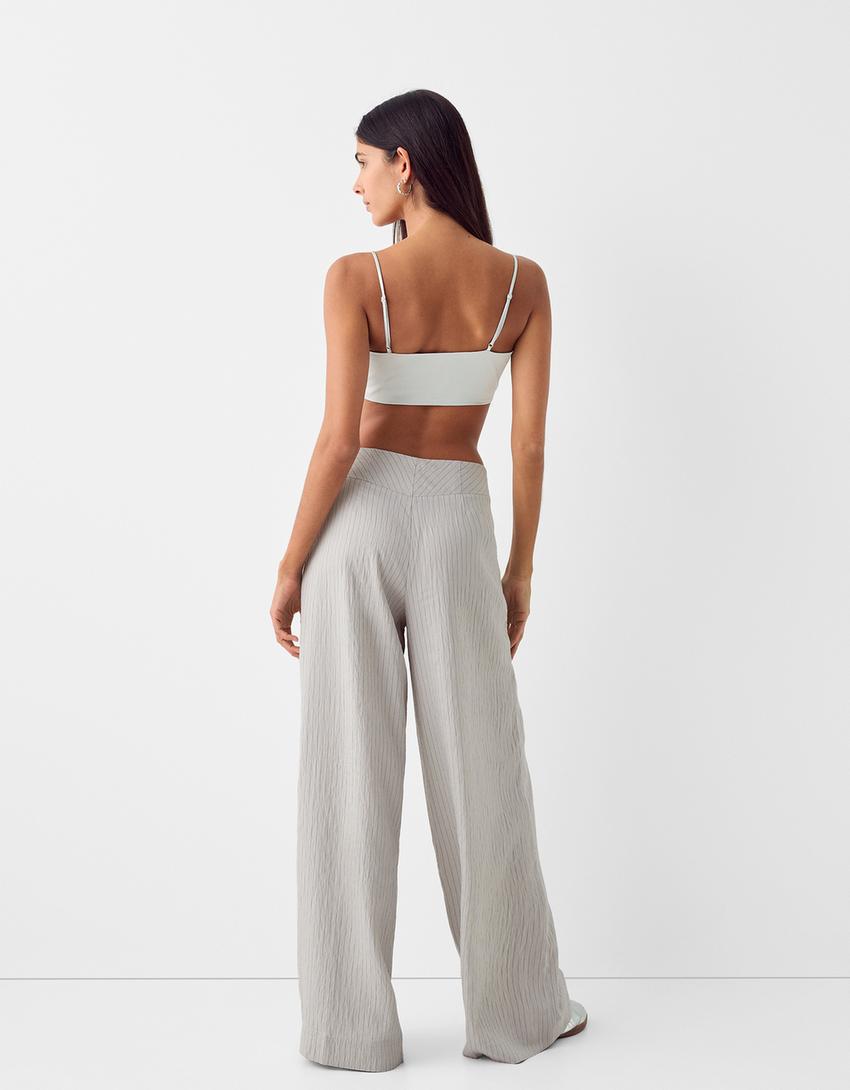 Pantalon wide leg taille-Gris-2