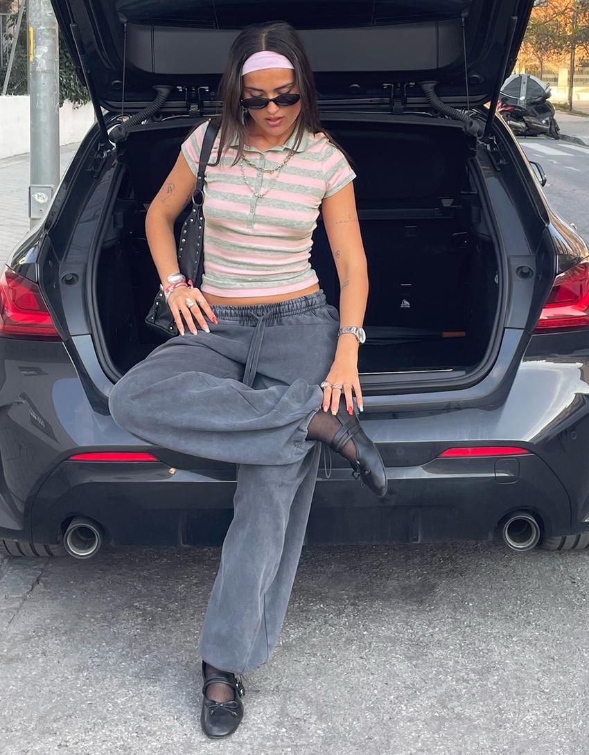 Striped short sleeve polo shirt-Pink