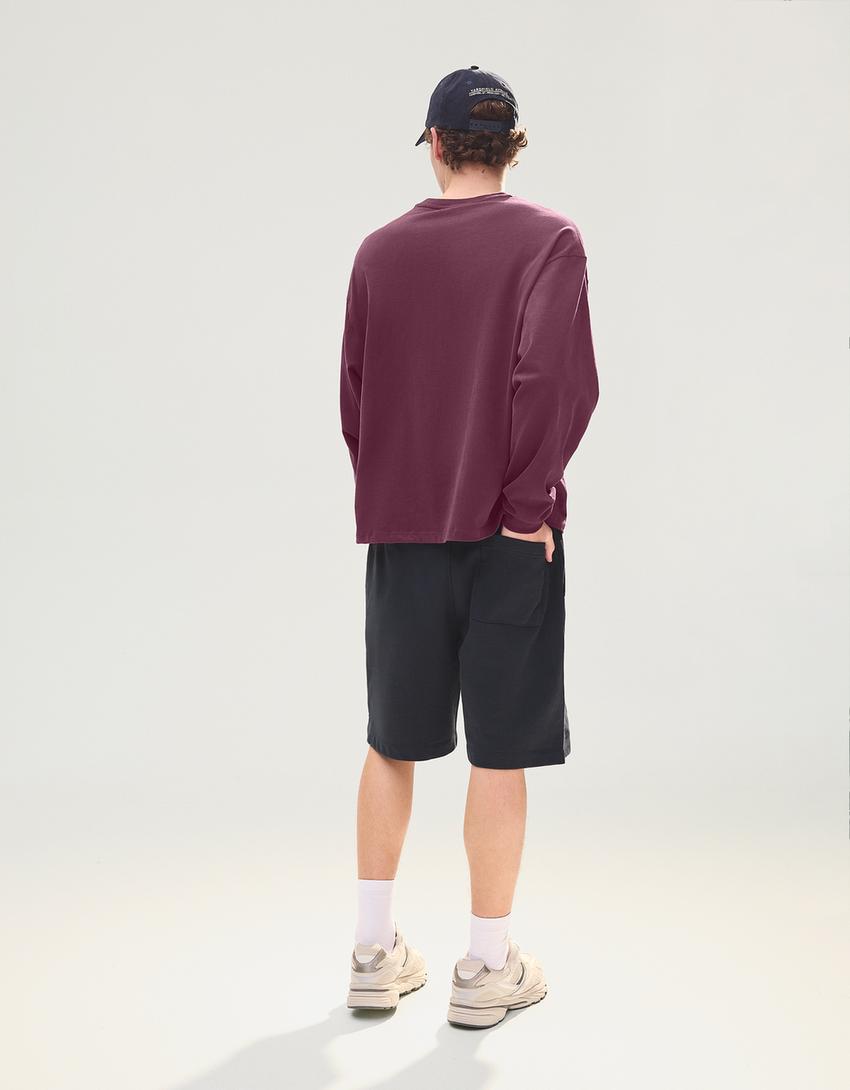 Basic fleece Bermuda shorts-Navy