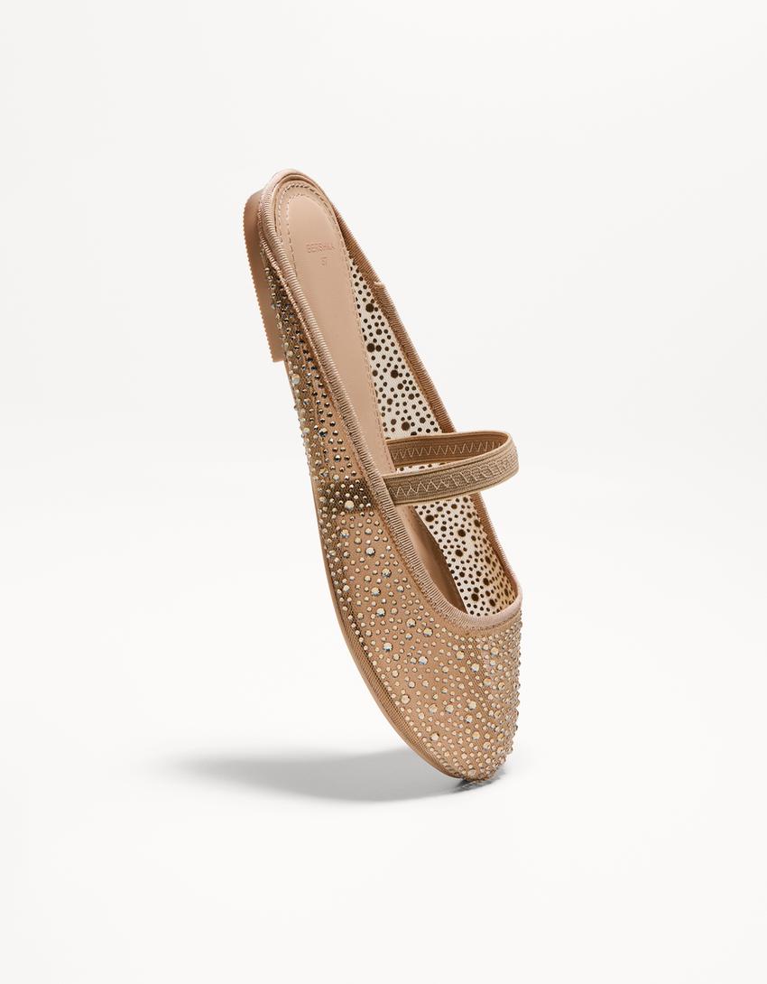 Mesh mule ballet flats-BEIGE