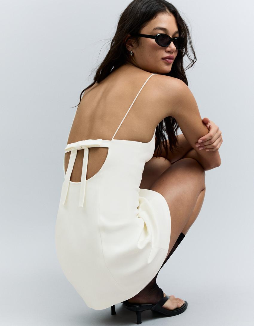 Mini-jurk met strik op de rug-Wit