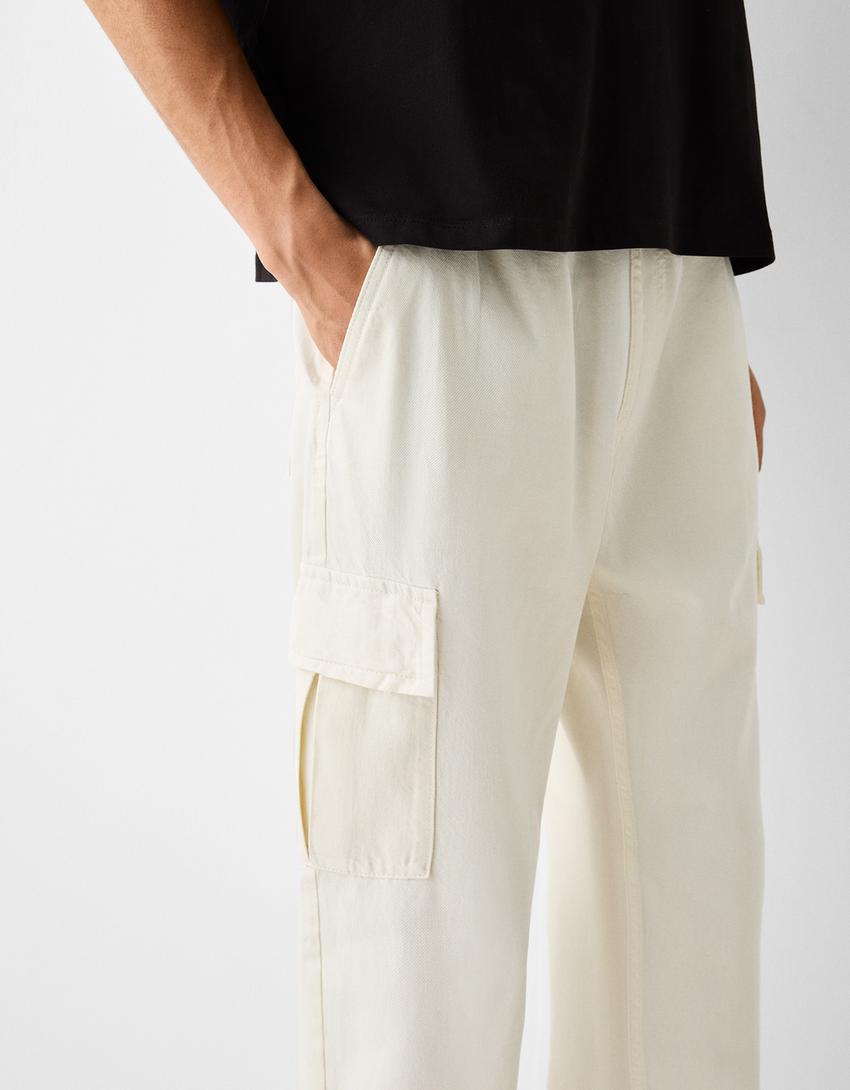 Cargo jogger jeans-Cream-3