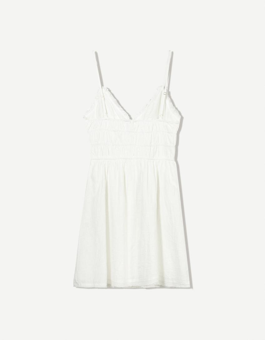 Rustieke mini-jurk met volants-Wit