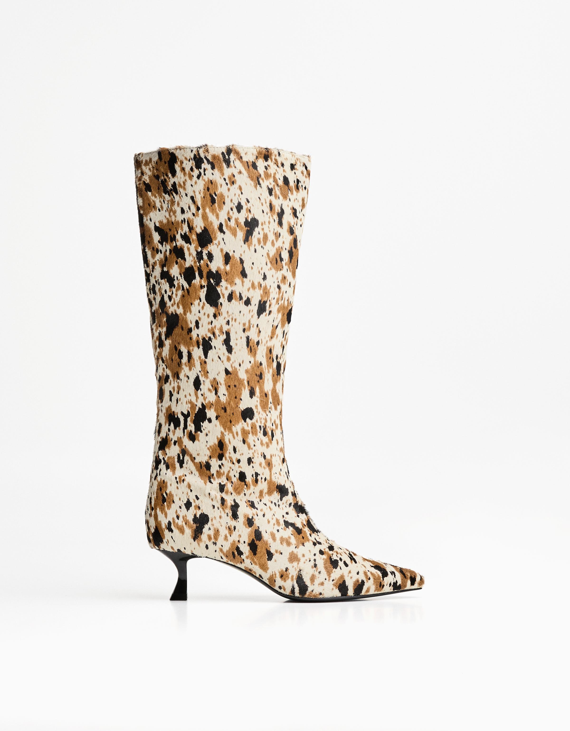 Bershka Absatzstiefel Aus Leder Im Animalprint Damen 41 Kombiniert