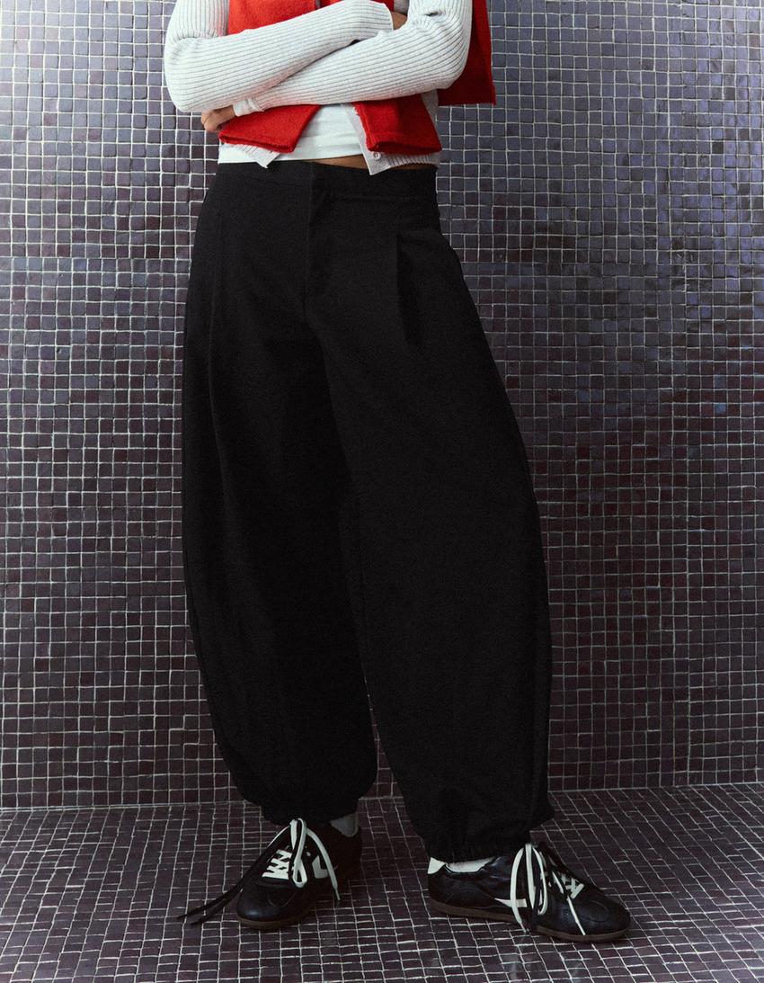 Kareli bloomer pantolon-Siyah