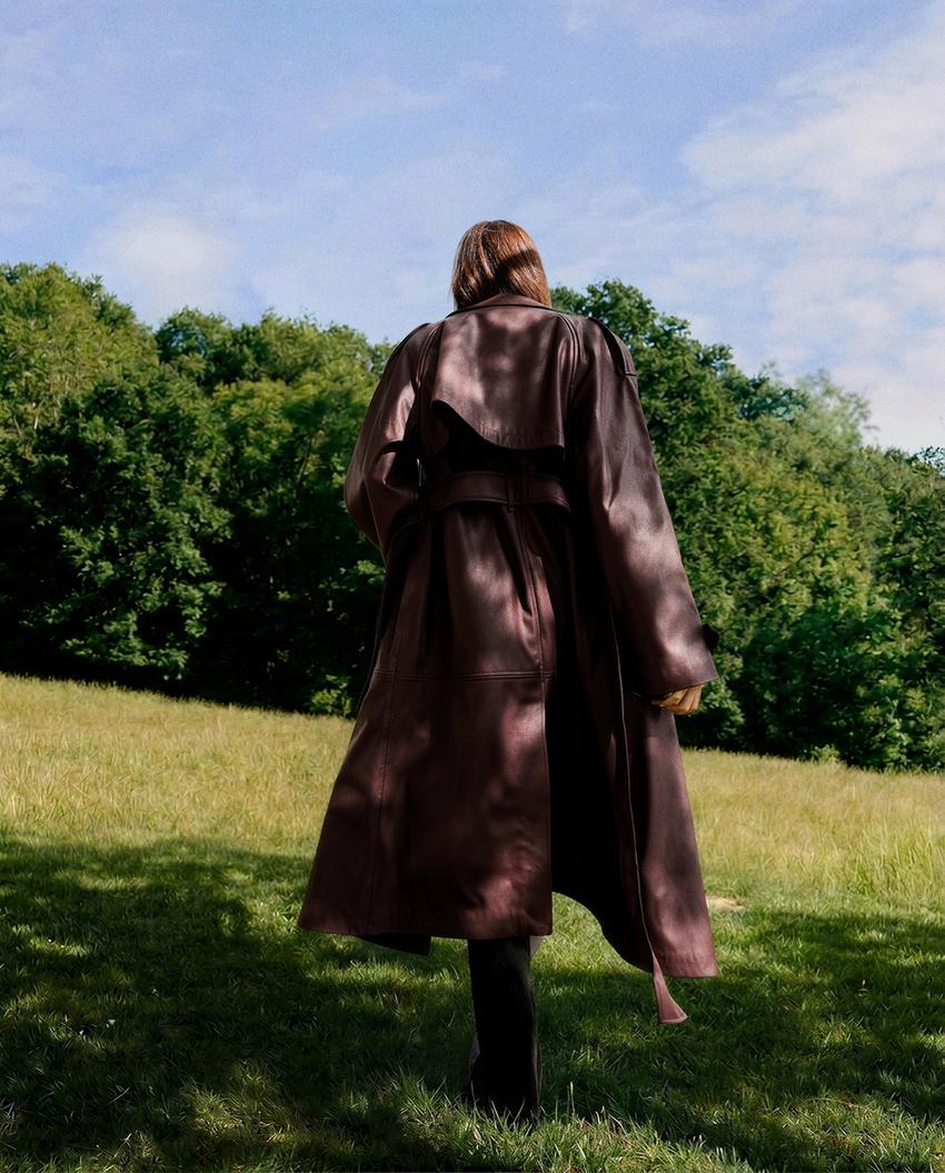 Trench coat longo com cinto efeito couro-Granada