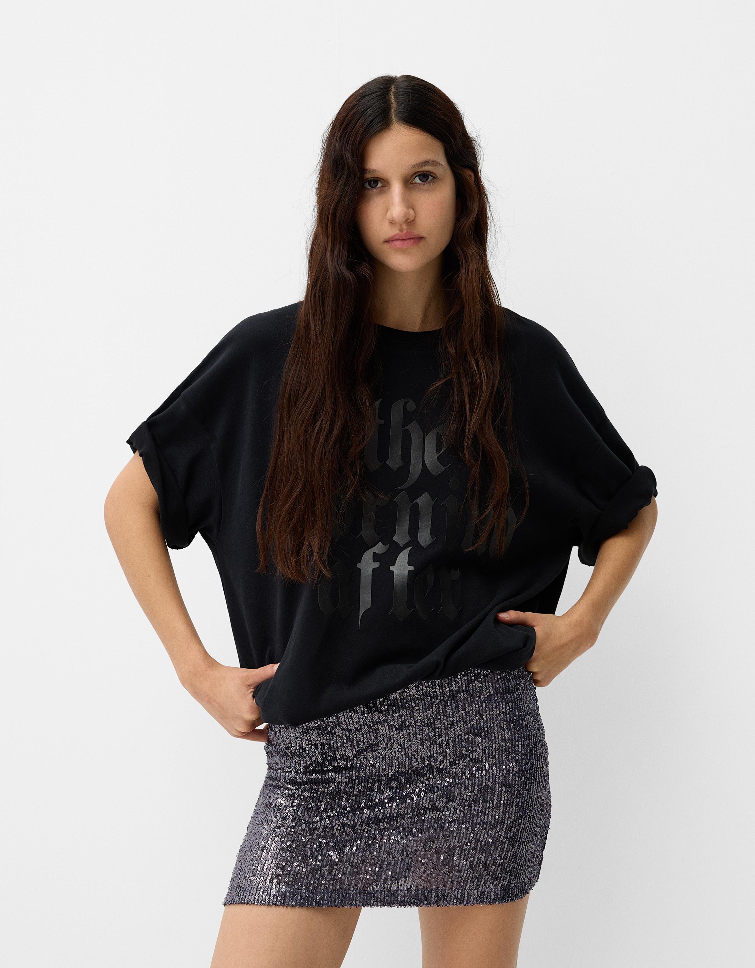 Bershka Minirock Mit Pailletten Damen S Grau