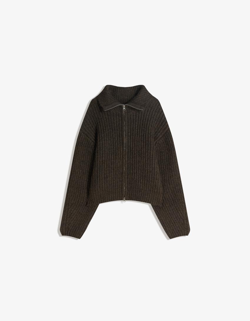 Gilet zippé col montant-Marron