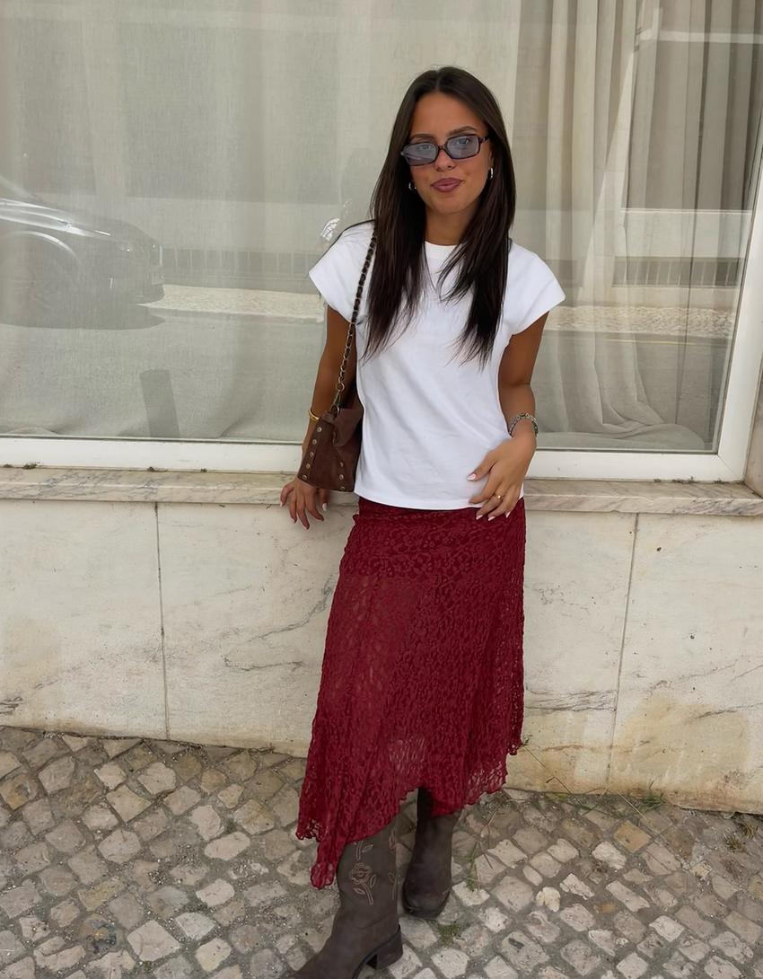 Blonde lace midi skirt-Burgundy