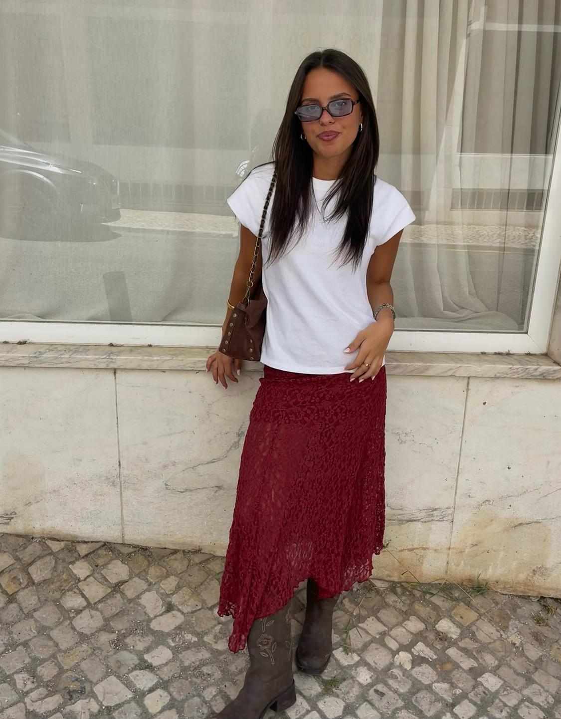 Blonde lace midi skirt