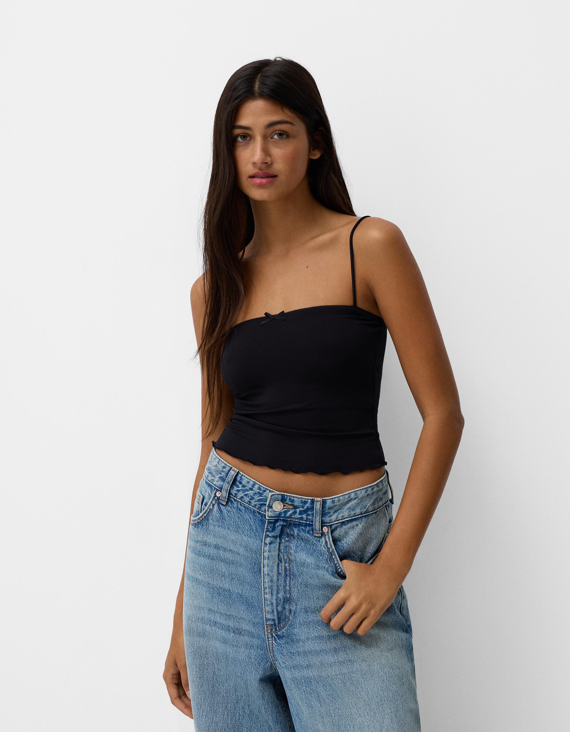 Bershka Trägertop Mit Schleife Damen Xs Schwarz