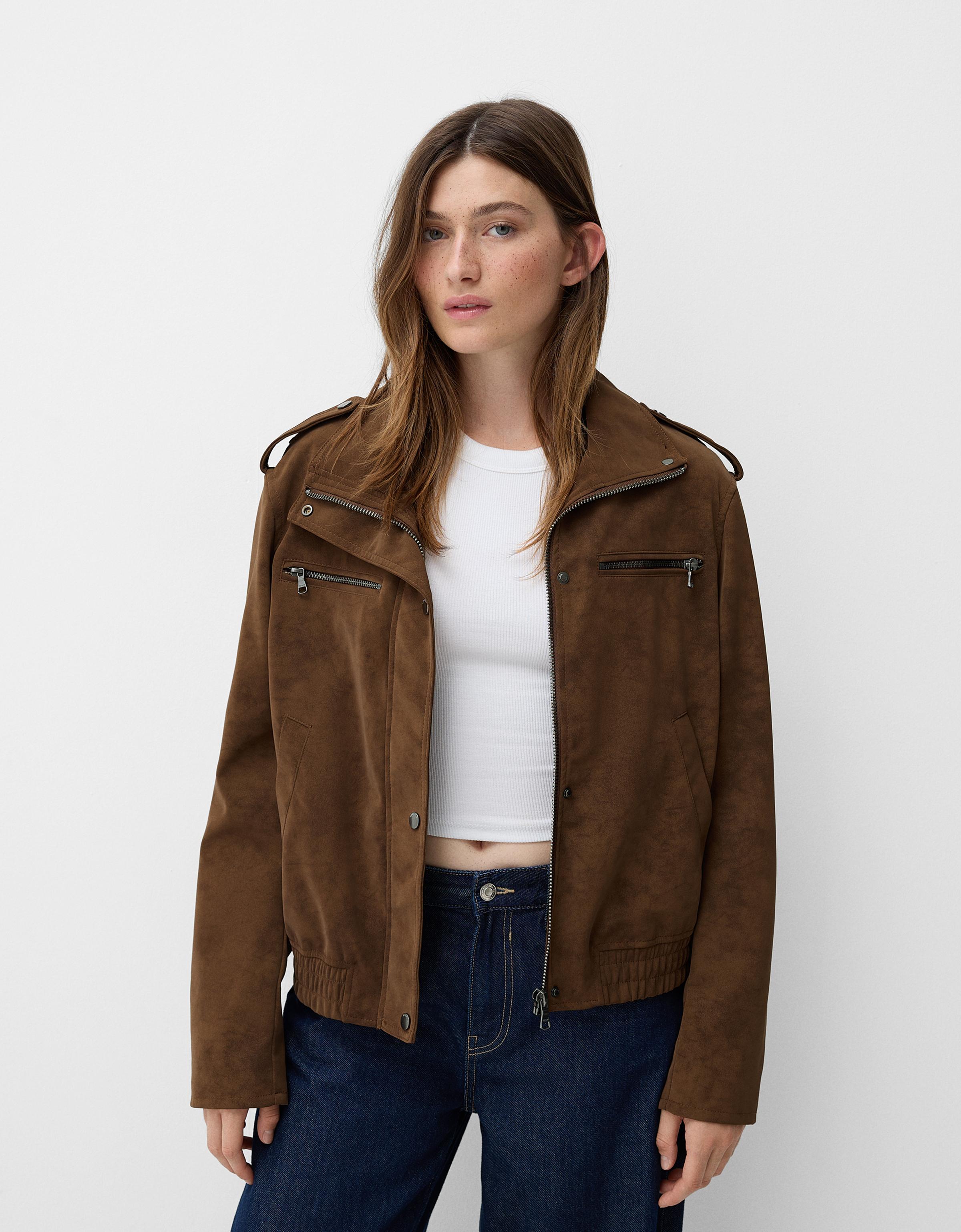 Bershka Jacke Aus Wildlederimitat Damen S Braun