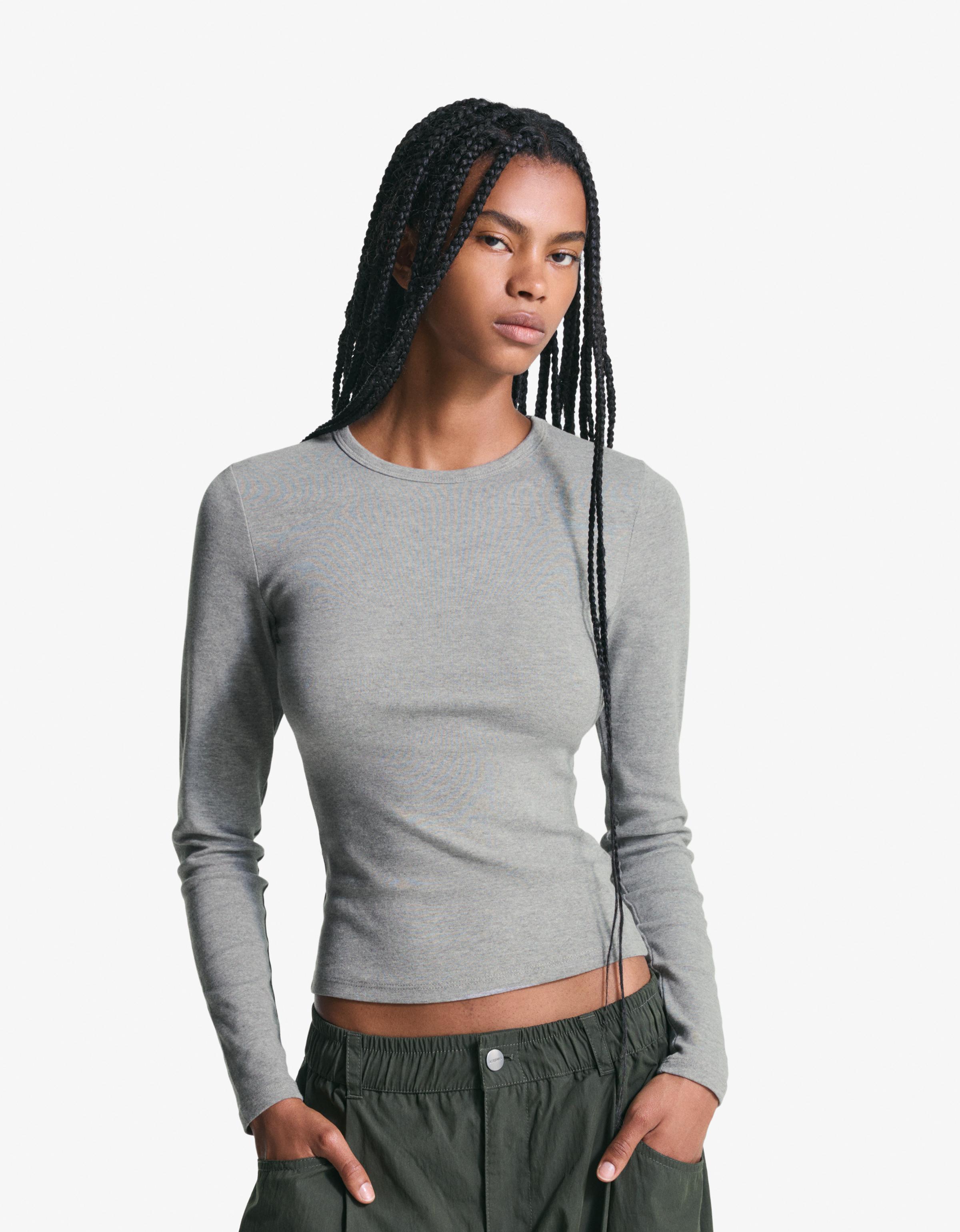 Thumbnail - Bershka Langarmshirt Damen Xxs Dunkelgrau