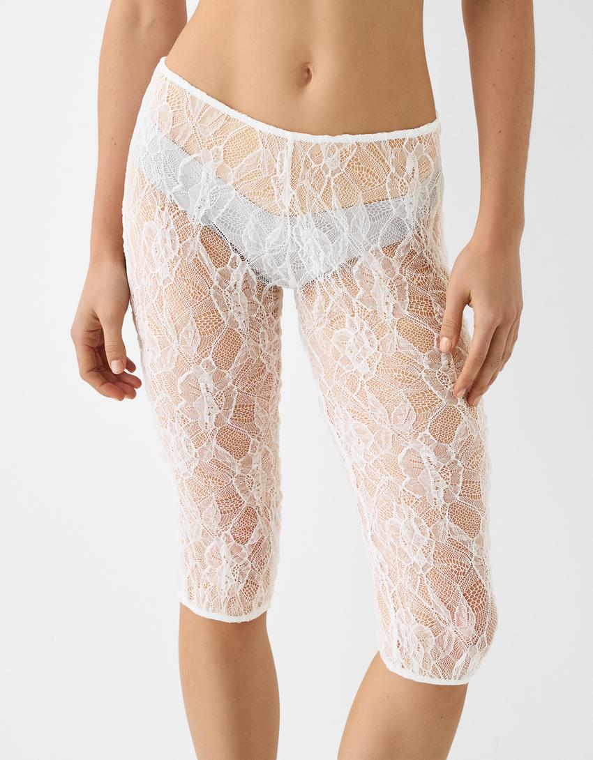 Leggings capri en dentelle-Blanc-3