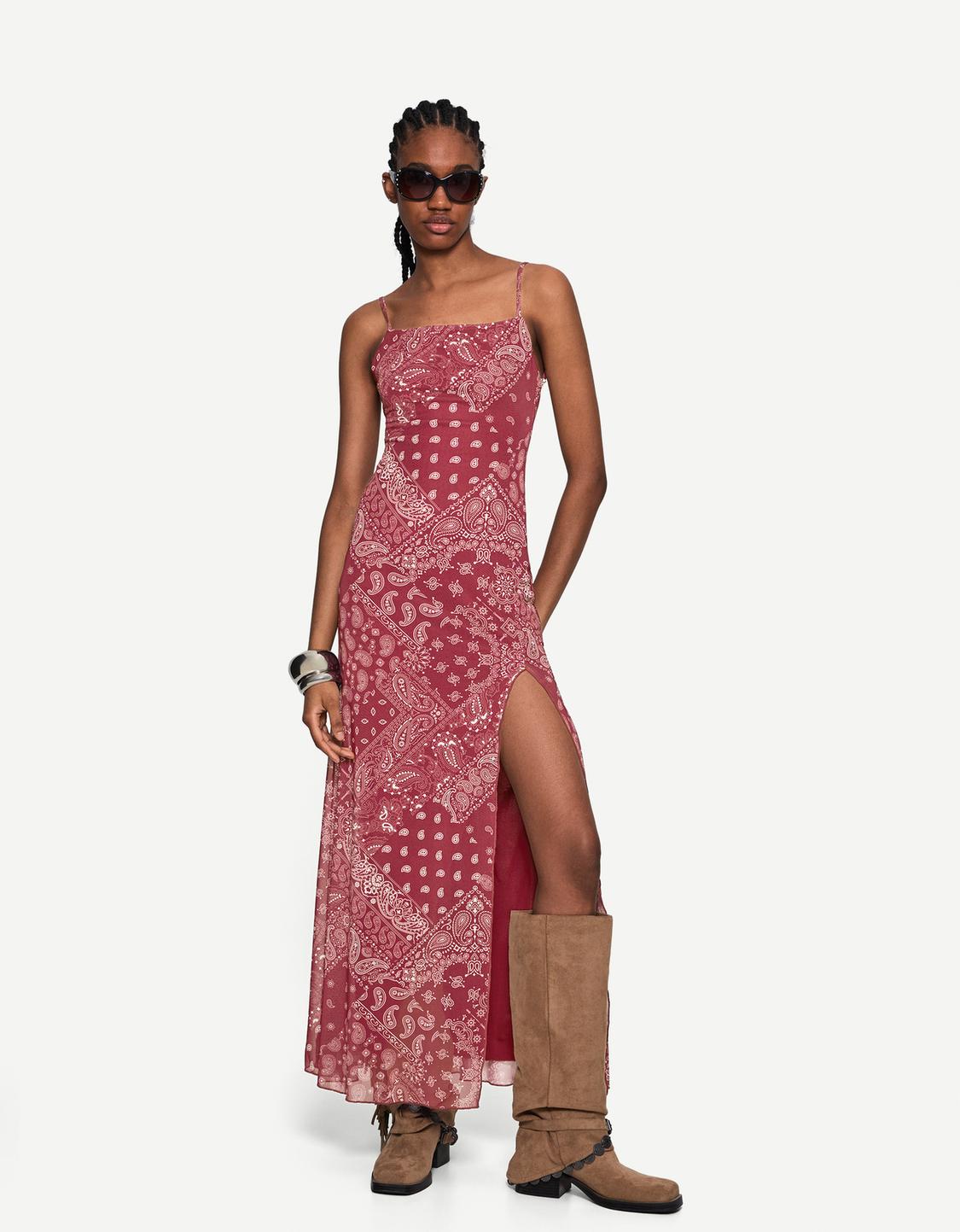 Printed tulle midi dress