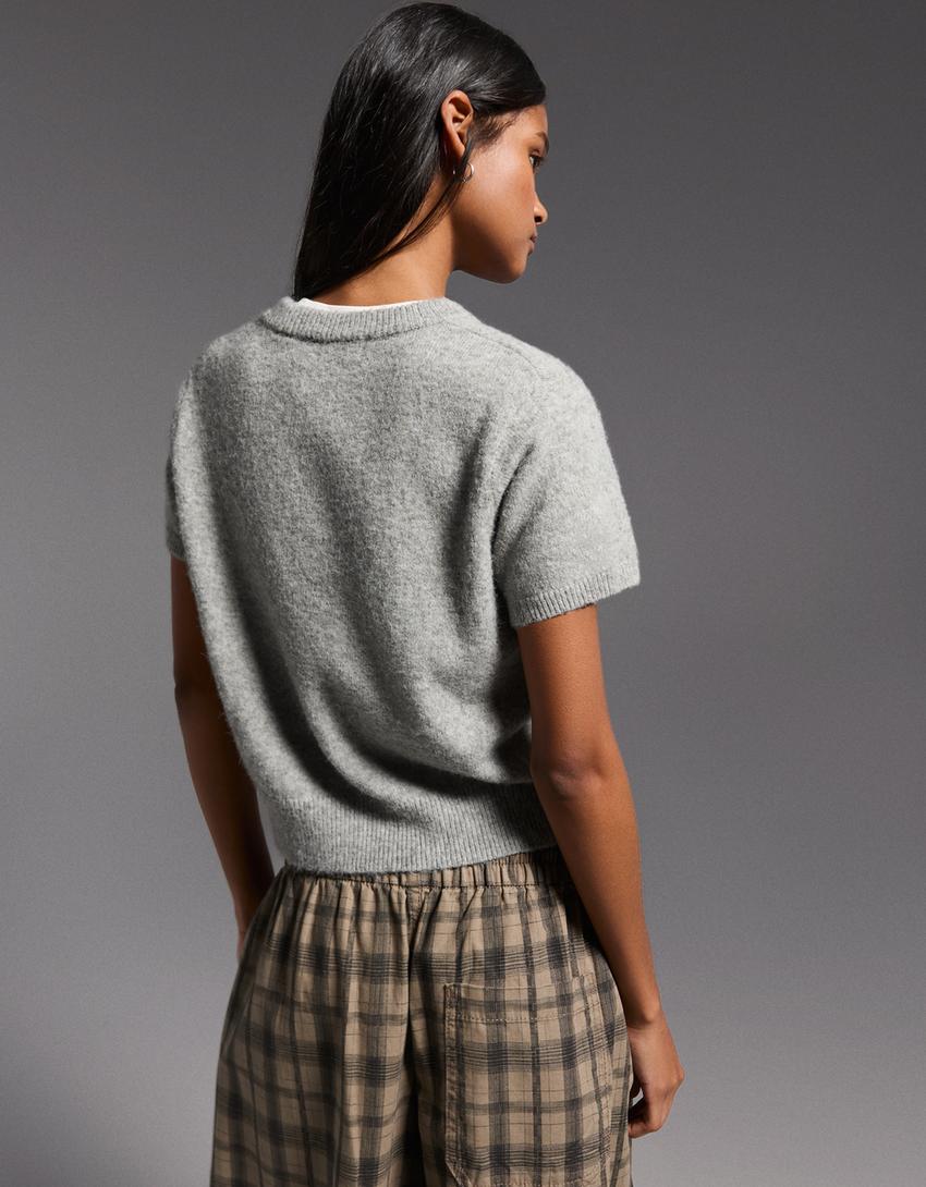 Short sleeve crew neck sweater-Grey